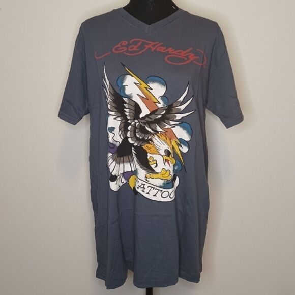 Ed Hardy Tops - NWT Ed Hardy Grey Shirt with Eagle and Lightning Print, Size L